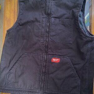 Milwaukee Gridiron Jacket Men XL Black Canvas Sherpa Lined Heavy Duty Tool Vest